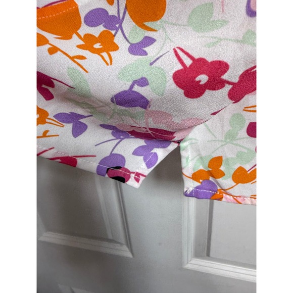 W5 Floral Print Blouse Tunic Top XL White Pink Orange Purple Short Sleeve - Picture 4 of 8